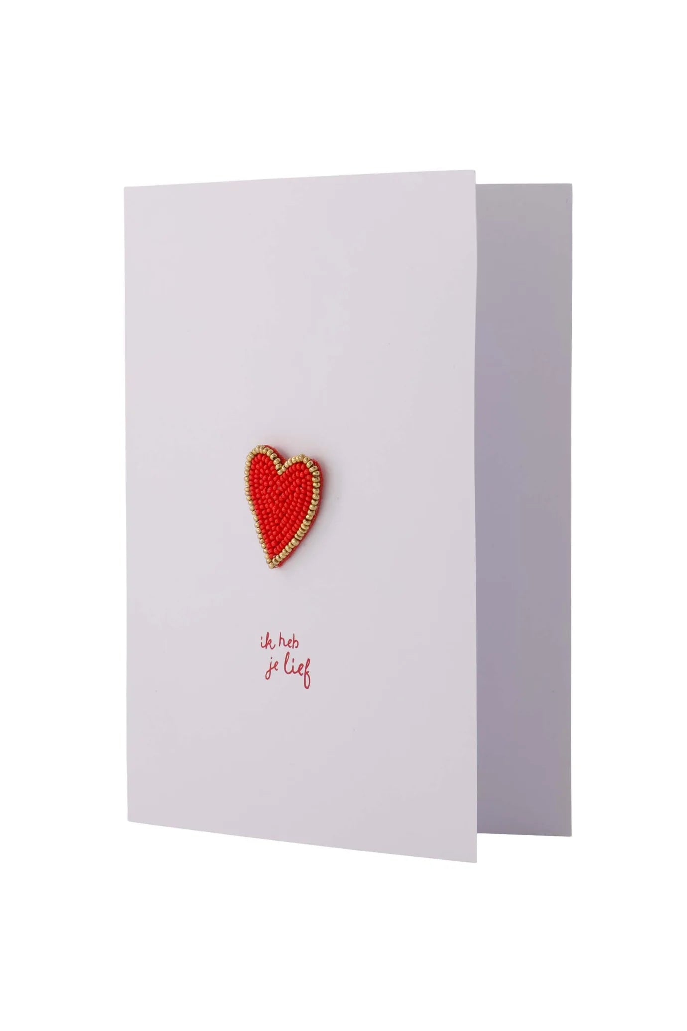 Wenskaart Broche Hartje - Wit/Rood