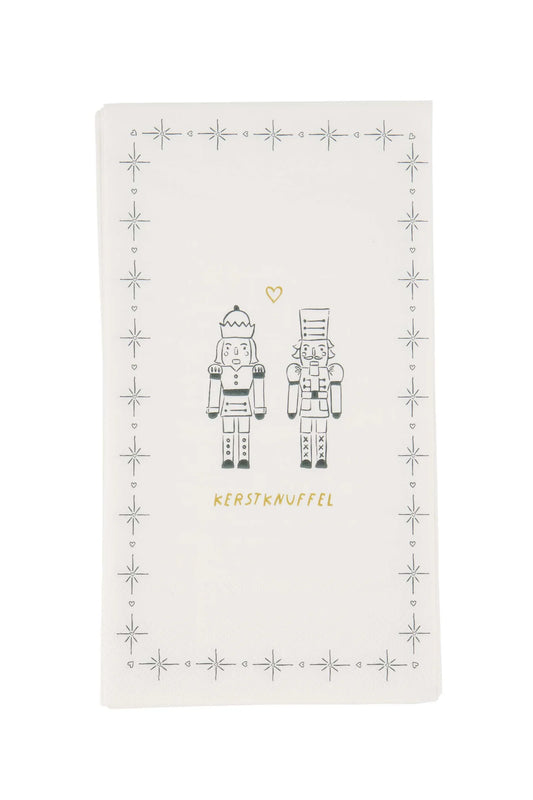 Servetten Rechthoek Notenkrakers Kerstknuffel - Wit/Donkergroen