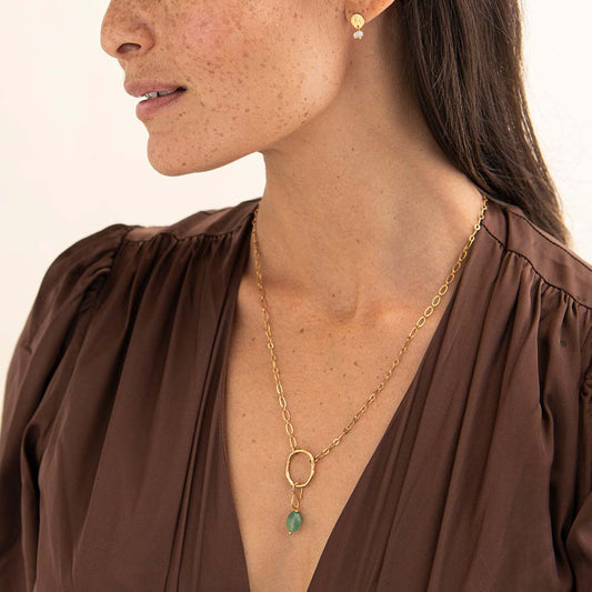 Aventurine Faceted Gemstone Pendant Gold Plated