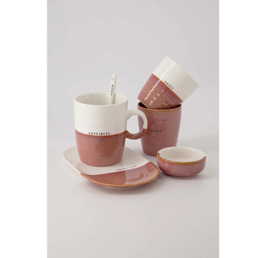 Koffiemok Happy - Wit/Burgundy