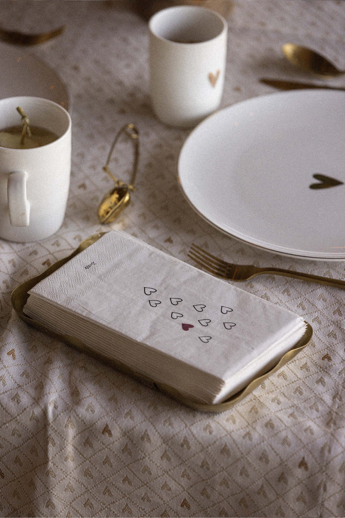 Servet Rechthoek Hartjes - Wit/Zwart/Port