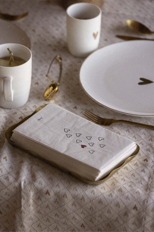 Servet Rechthoek Hartjes - Wit/Zwart/Port