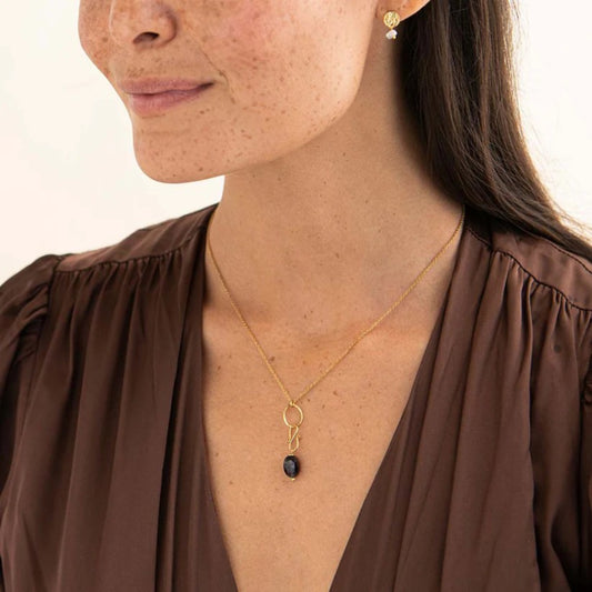 Black Onyx Faceted Gemstone Pendant Gold Plated