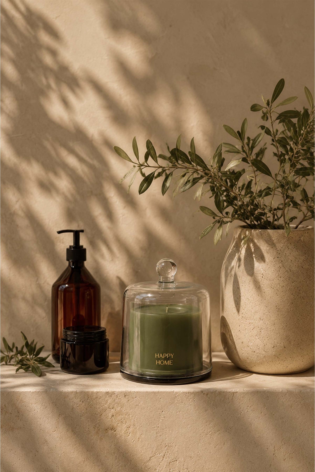 Scented Candle Glass With Dome Happy Home - Dark Green