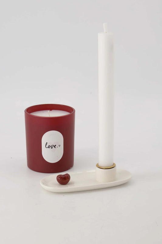 Kandelaar Keramiek Hartje - Wit/Rood