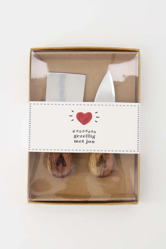 Set Van 2 Kaasmesjes In Doosje Gezellig Met Jou - Wit/Grijsblauw/Rood