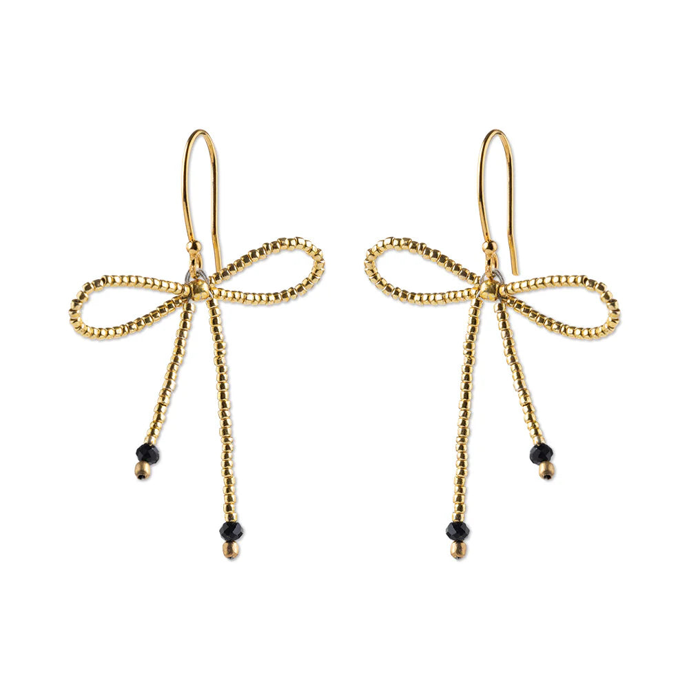 Bow Black Onyx Gold Colored Earrings Gold Coated