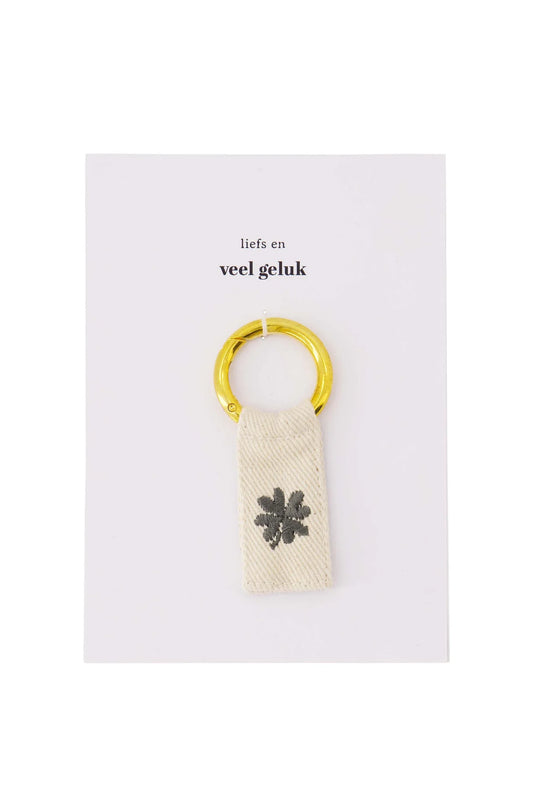 Ansichtkaart Sleutelhanger Klavertje - Wit/Groen