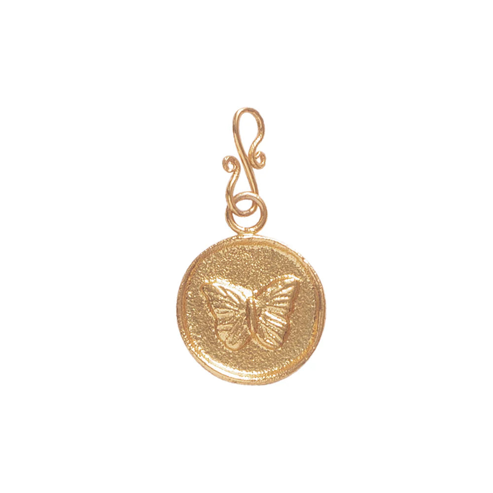 Butterfly Vintage Coin Charm Gold Plated
