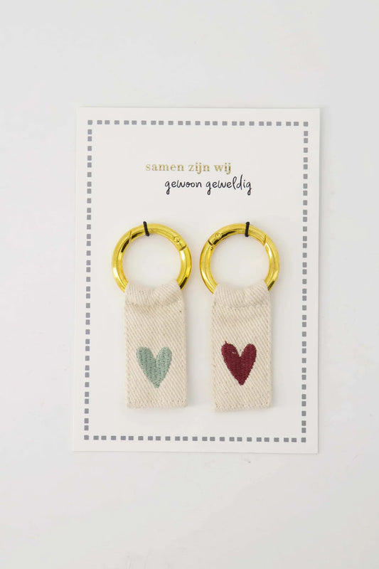 Ansichtkaart 2 Sleutelhangers - Wit/Rood/Grijsblauw