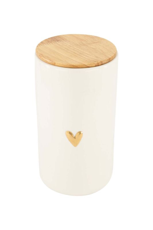 Voorraadpot Met Deksel Keramiek Hartje - Wit/Goud
