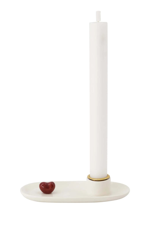 Kandelaar Keramiek Hartje - Wit/Rood