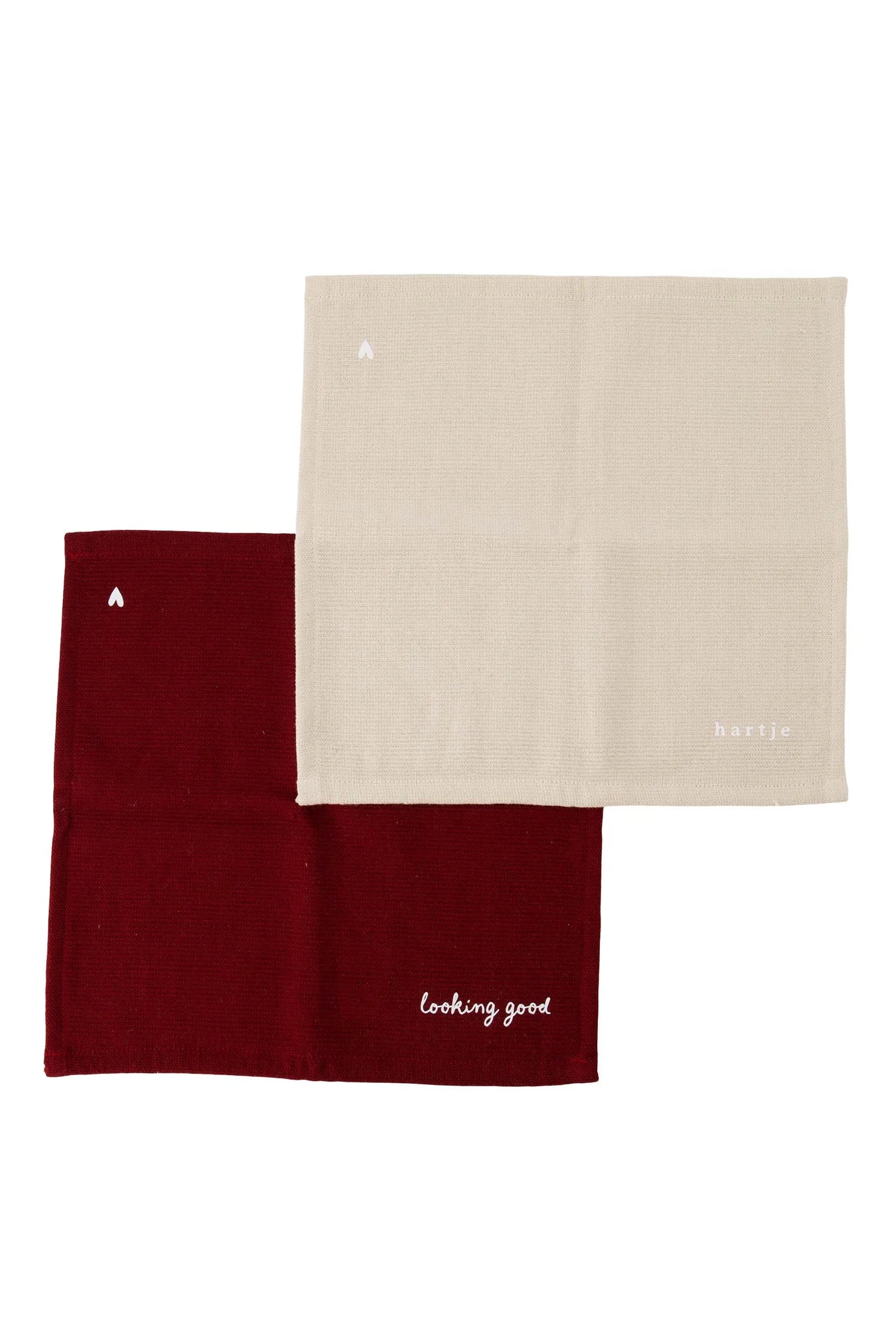 Set Van 2 Vaatdoekjes Hartje - Zand/Port