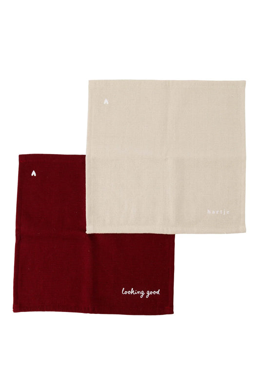 Set Van 2 Vaatdoekjes Hartje - Zand/Port