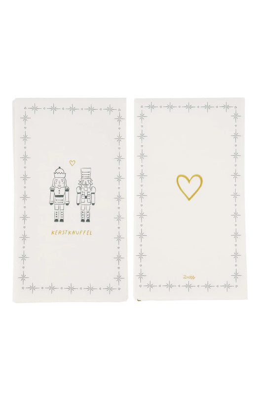 Servetten Rechthoek Notenkrakers Kerstknuffel - Wit/Donkergroen