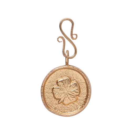 Clover Vintage Coin Small Charm Gold Plated - Klavertje vier