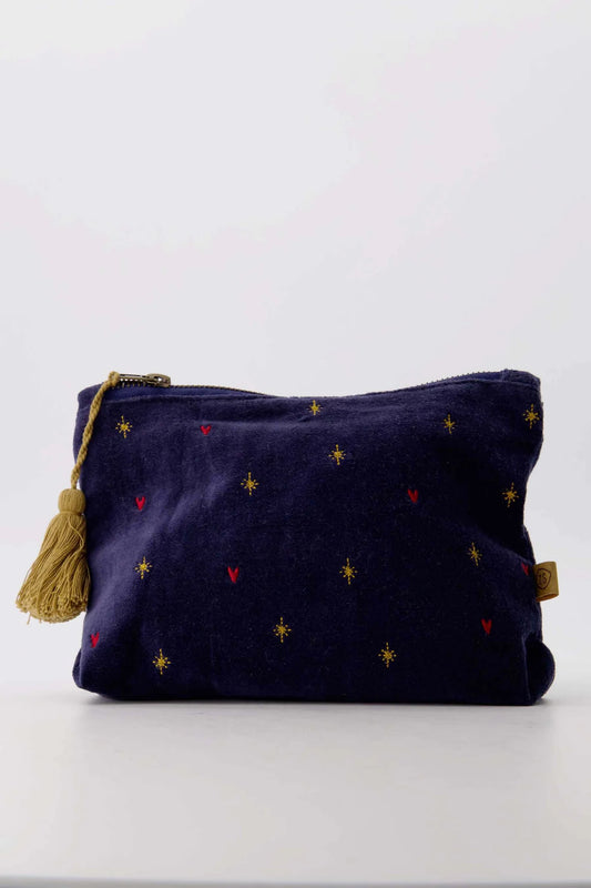 Toilettas Velvet Sterren - Donkerblauw/Goud