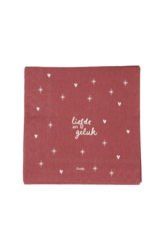 Servetten Vierkant Liefde En Geluk - Wit/Donkerrood