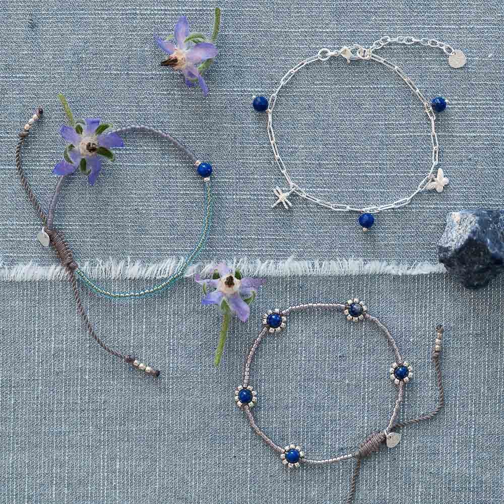 Botanic Lapis Lazuli Bracelet Silver Coated