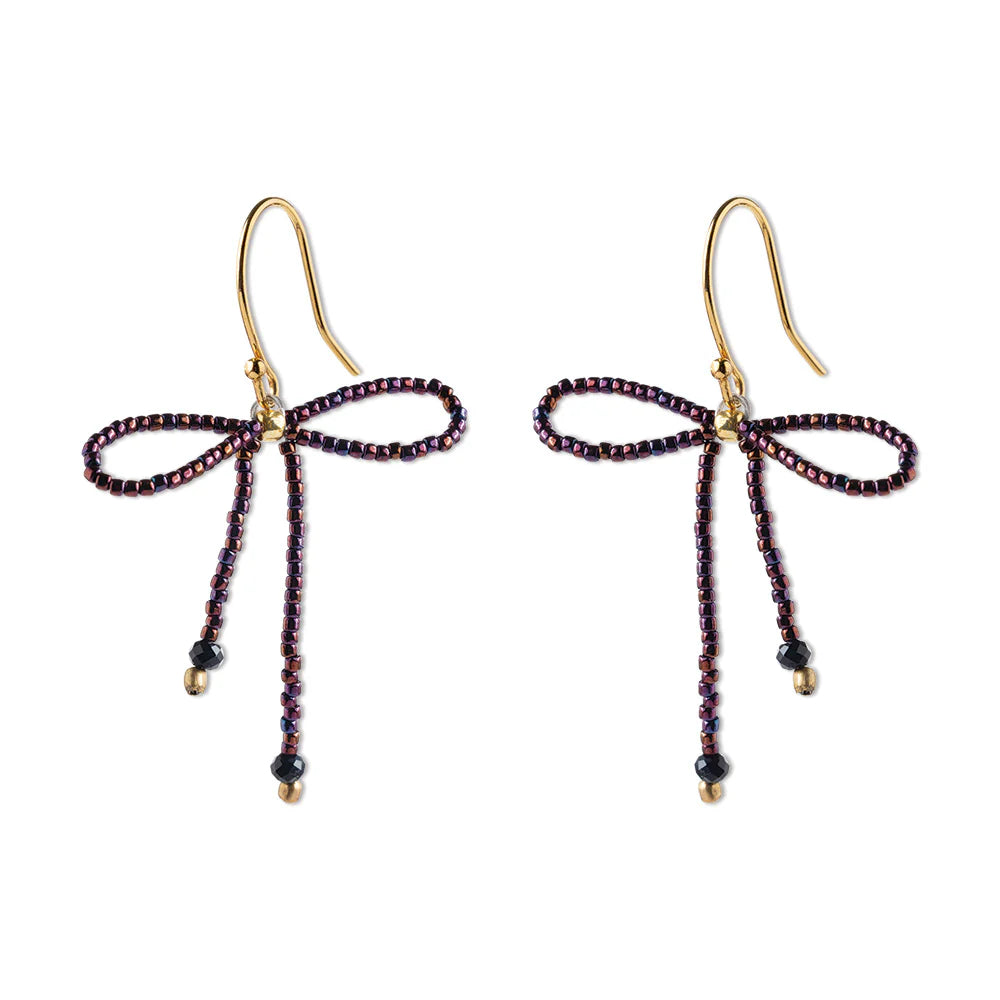 Bow Black Onyx Red Colored Earrings Gold Coated
